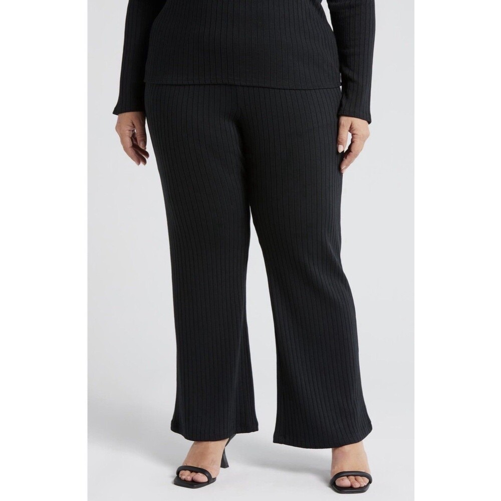 Universal Standard Ribbed Black Knit Pants Womens S 14/16 Pockets